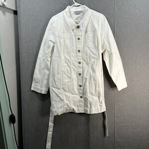 GRAVER Susan Graver Petite Stretch Denim Long Belted White, Petite X-Large